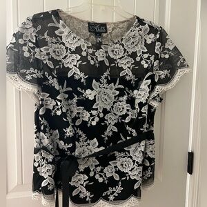 Alex Evenings Black and White Lace Blouse